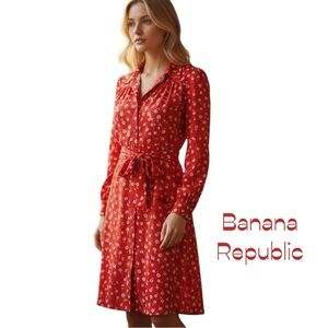 Banana Republic Red White Floral Shirt Dress Size 0